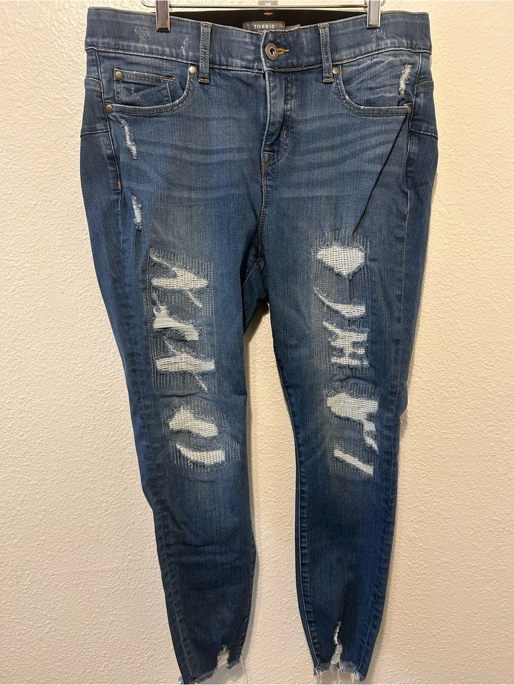 torrid Distressed Dark Blue Skinny Jeans